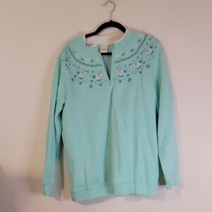 Mint Green Floral Embroidered Pullover Women